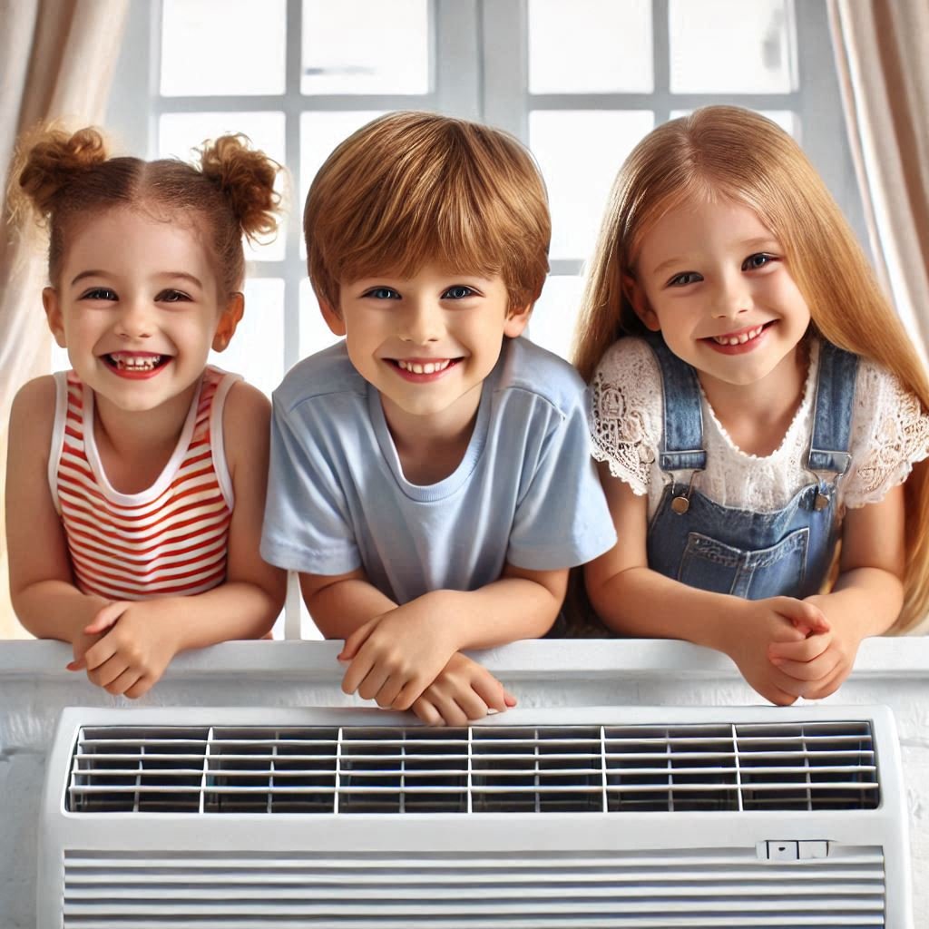Cute kids over ac unit