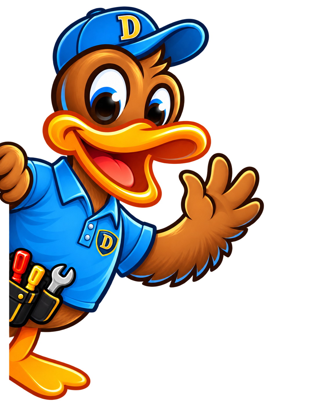 Delightful Duck mascot waving